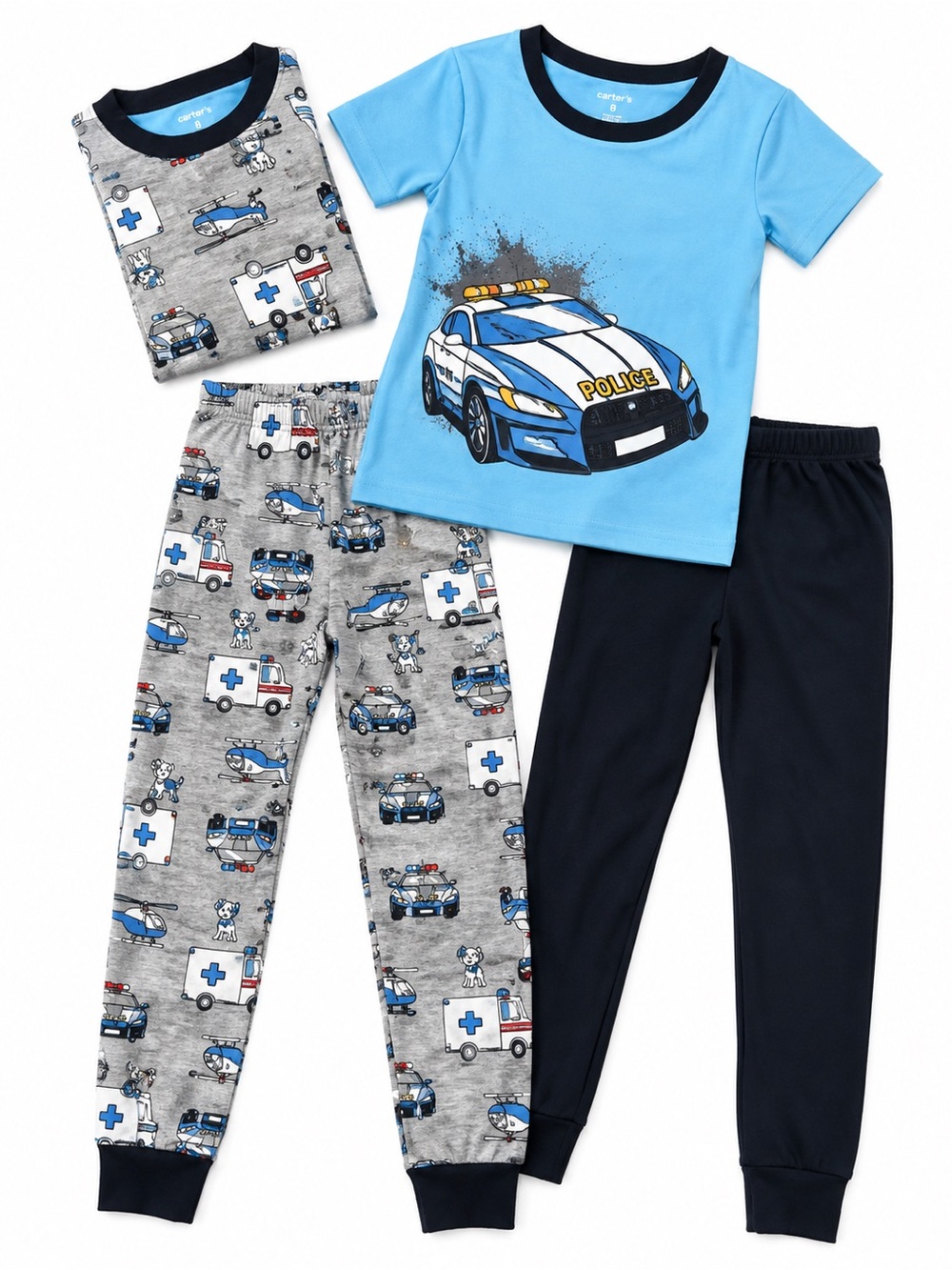 Carter's Blue Police Car 4 Piece Pajama Set